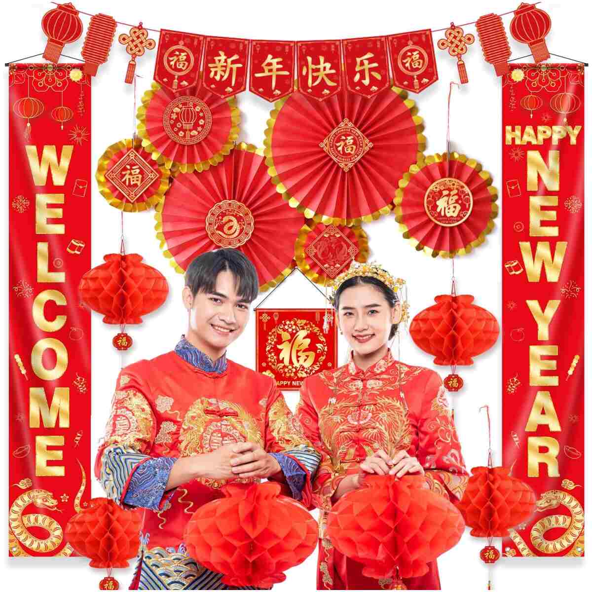 Chinese New Year Decorations 2025, Lunar New Year Decorations, Lunar New Year Banner, Lucky Paper Fans, Lunar New Year Decorations 2025