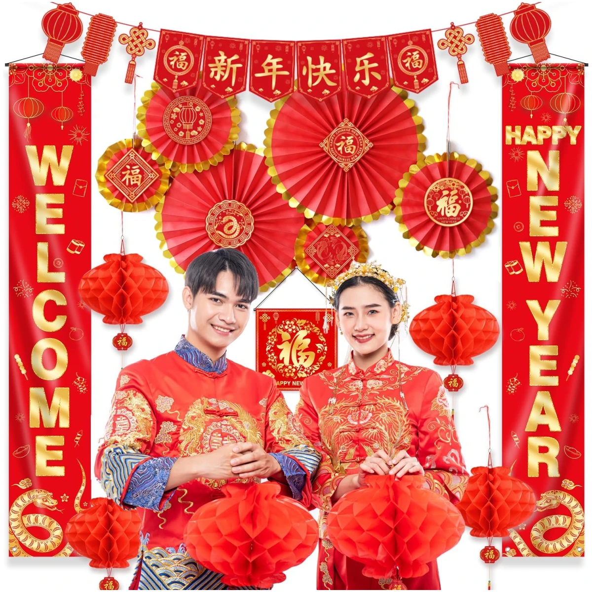Chinese New Year Decorations 2025, Lunar New Year Decorations, Lunar New Year Banner, Lucky Paper Fans, Lunar New Year Decorations 2025
