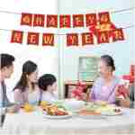 Chinese New Year Decorations 2025,Red Gold 16.4Ft Happy Lunar New Year Banner New Year Decorations 2025 Spring Festival Flag Bunting Garland NYE Eve Party Decorations Backdrop...