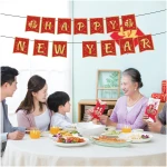 Chinese New Year Decorations 2025,Red Gold 16.4Ft Happy Lunar New Year Banner New Year Decorations 2025 Spring Festival Flag Bunting Garland NYE Eve Party Decorations Backdrop...