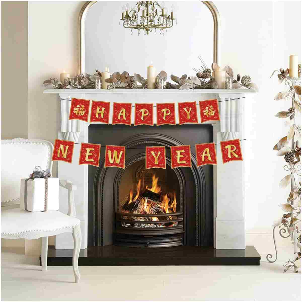 Chinese New Year Decorations 2025,Red Gold 16.4Ft Happy Lunar New Year Banner New Year Decorations 2025 Spring Festival Flag Bunting Garland NYE Eve Party Decorations Backdrop...