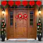 Chinese New Year Decorations 2025 Spring Festival Hanging Ornaments Paper Fans Red Lantern Happy New Year Banner Red Envelopes Chinese Fu Character Stickers for Lunar New Year...