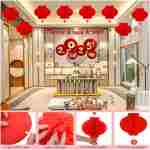 Chinese New Year Decorations 2025 Spring Festival Hanging Ornaments Paper Fans Red Lantern Happy New Year Banner Red Envelopes Chinese Fu Character Stickers for Lunar New Year...