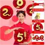 Chinese New Year Decorations 2025 Spring Festival Hanging Ornaments Paper Fans Red Lantern Happy New Year Banner Red Envelopes Chinese Fu Character Stickers for Lunar New Year...