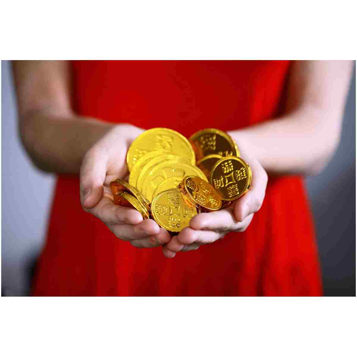 Foiled Again! 2025 Lunar New Year Chocolate Coins - Year of the Snake - Gold and Red Foil - Prosperity and Good Fortune Gift - Pure Belgian Chocolate Red Envelope Fill