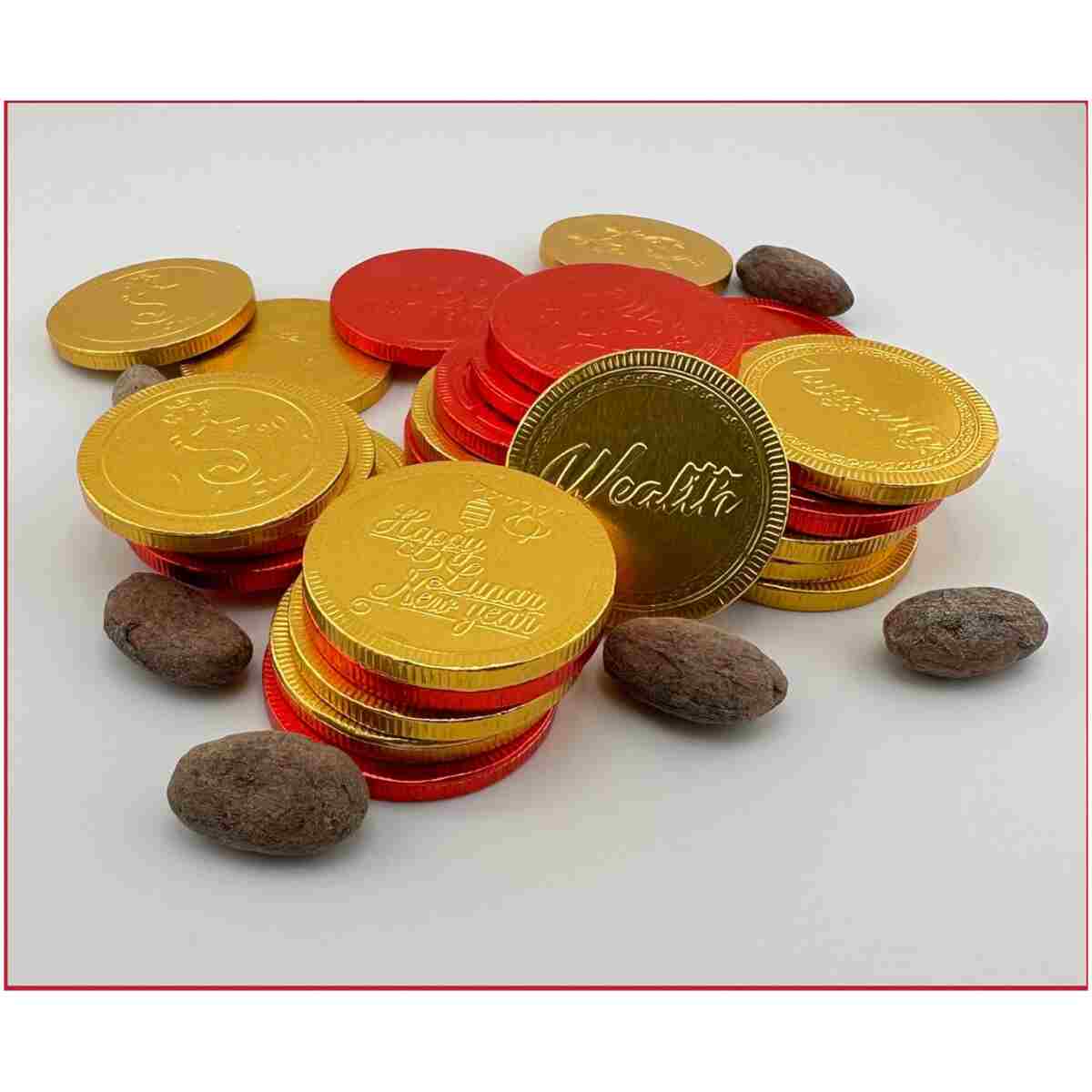 Foiled Again! 2025 Lunar New Year Chocolate Coins - Year of the Snake - Gold and Red Foil - Prosperity and Good Fortune Gift - Pure Belgian Chocolate Red Envelope Fill