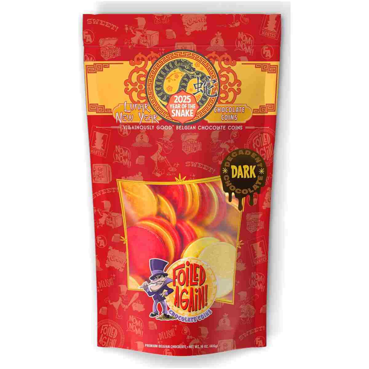 Foiled Again! 2025 Lunar New Year Chocolate Coins - Year of the Snake - Gold and Red Foil - Prosperity and Good Fortune Gift - Pure Belgian Chocolate Red Envelope Fill