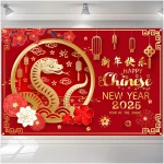 Happy Chinese New Year Banner 2025 Chinese New Year Decorations, Year of The Snake Lunar New Year Decorations, Chinese New Year Backdrop 2025 Chinese Spring Festival Decorations