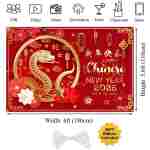 Happy Chinese New Year Banner 2025 Chinese New Year Decorations, Year of The Snake Lunar New Year Decorations, Chinese New Year Backdrop 2025 Chinese Spring Festival Decorations
