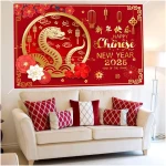Happy Chinese New Year Banner 2025 Chinese New Year Decorations, Year of The Snake Lunar New Year Decorations, Chinese New Year Backdrop 2025 Chinese Spring Festival Decorations