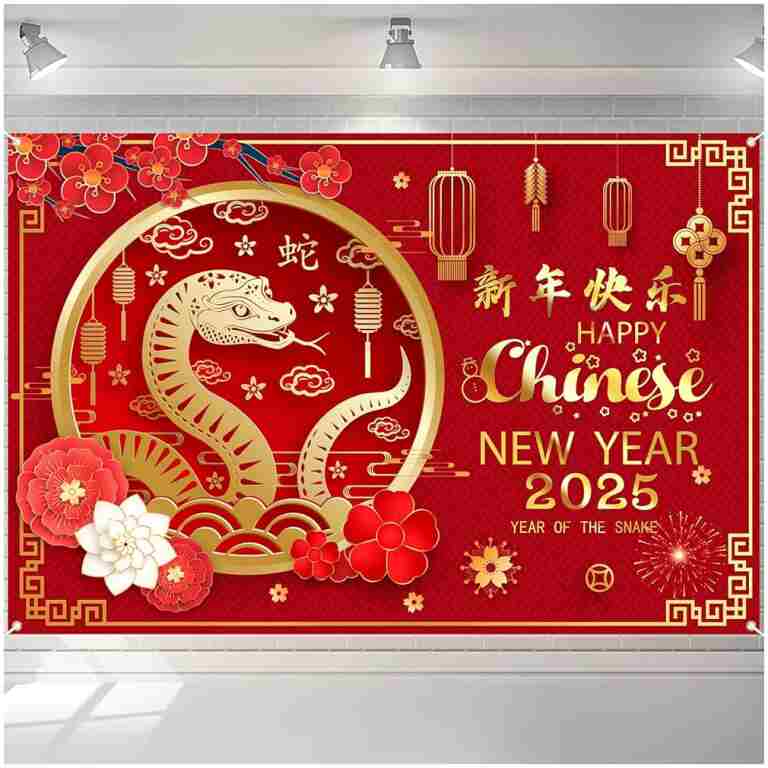 Happy Chinese New Year Banner 2025 Chinese New Year Decorations, Year of The Snake Lunar New Year Decorations, Chinese New Year Backdrop 2025 Chinese Spring Festival Decorations