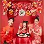 Happy Chinese New Year Banner- 3 Pcs 2025 Lunar New Year Banners, 2025 Chinese New Year Party Supplies, Year of The Snake Hanging Wall Decor for New Year Eve Party Photo...