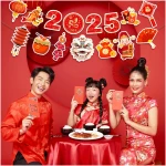 Happy Chinese New Year Banner- 3 Pcs 2025 Lunar New Year Banners, 2025 Chinese New Year Party Supplies, Year of The Snake Hanging Wall Decor for New Year Eve Party Photo...
