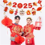Happy Chinese New Year Banner- 3 Pcs 2025 Lunar New Year Banners, 2025 Chinese New Year Party Supplies, Year of The Snake Hanging Wall Decor for New Year Eve Party Photo...