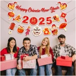 Happy Chinese New Year Banner- 3 Pcs 2025 Lunar New Year Banners, 2025 Chinese New Year Party Supplies, Year of The Snake Hanging Wall Decor for New Year Eve Party Photo...