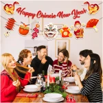 Happy Chinese New Year Banner- 3 Pcs 2025 Lunar New Year Banners, 2025 Chinese New Year Party Supplies, Year of The Snake Hanging Wall Decor for New Year Eve Party Photo...