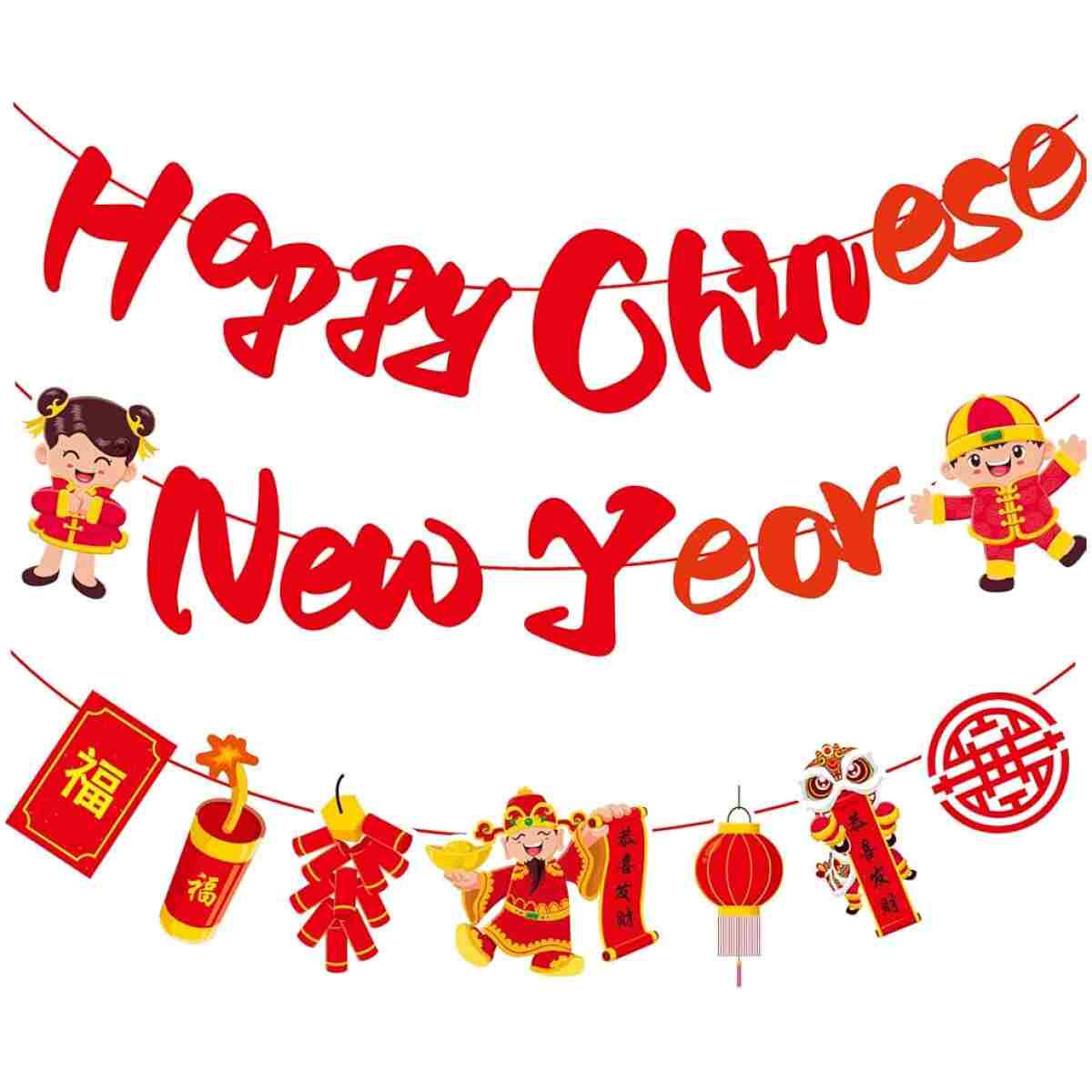 Happy Chinese New Year Banner Year of Dragon Banner Lunar New Year 2025 Decorations Chinese New Year Garland NYE Backdrop For Home Office Party Supplies