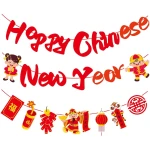 Happy Chinese New Year Banner Year of Dragon Banner Lunar New Year 2025 Decorations Chinese New Year Garland NYE Backdrop For Home Office Party Supplies
