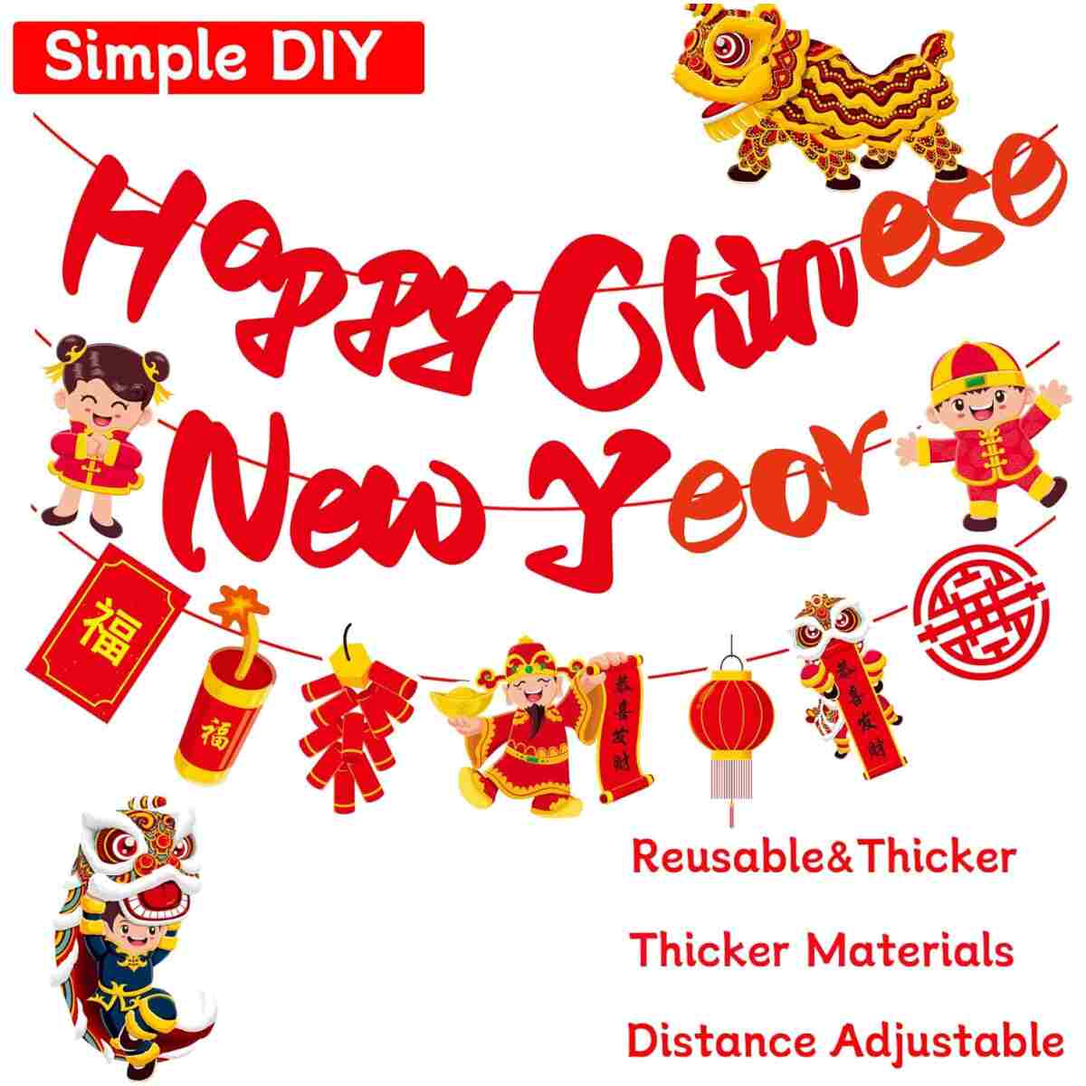 Happy Chinese New Year Banner Year of Dragon Banner Lunar New Year 2025 Decorations Chinese New Year Garland NYE Backdrop For Home Office Party Supplies