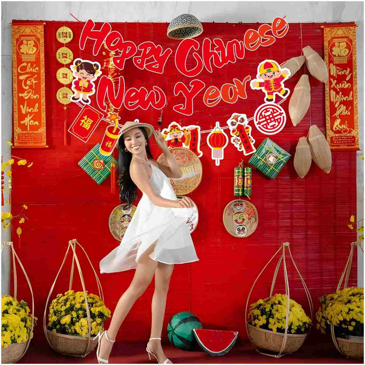 Happy Chinese New Year Banner Year of Dragon Banner Lunar New Year 2025 Decorations Chinese New Year Garland NYE Backdrop For Home Office Party Supplies