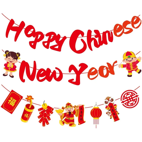 Happy Chinese New Year Banner Year of Dragon Banner Lunar New Year 2025 Decorations Chinese New Year Garland NYE Backdrop For Home Office Party Supplies