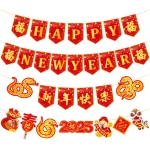 Happy Chinese New Year Banners Spring Festival Party Decorations Lunar New Year Banners Year of the Snake Hanging Decoration for 2025 Chinese New Year Party Supplies