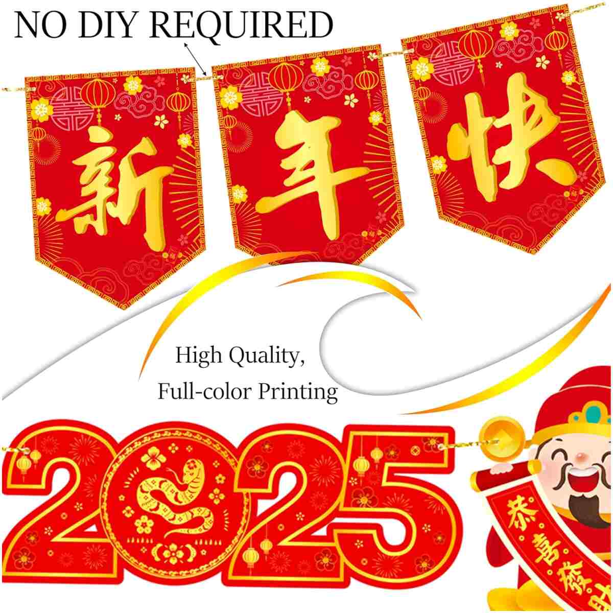 Happy Chinese New Year Banners Spring Festival Party Decorations Lunar New Year Banners Year of the Snake Hanging Decoration for 2025 Chinese New Year Party Supplies