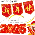 Happy Chinese New Year Banners Spring Festival Party Decorations Lunar New Year Banners Year of the Snake Hanging Decoration for 2025 Chinese New Year Party Supplies