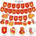 Happy Chinese New Year Banners Spring Festival Party Decorations Lunar New Year Banners Year of the Snake Hanging Decoration for 2025 Chinese New Year Party Supplies