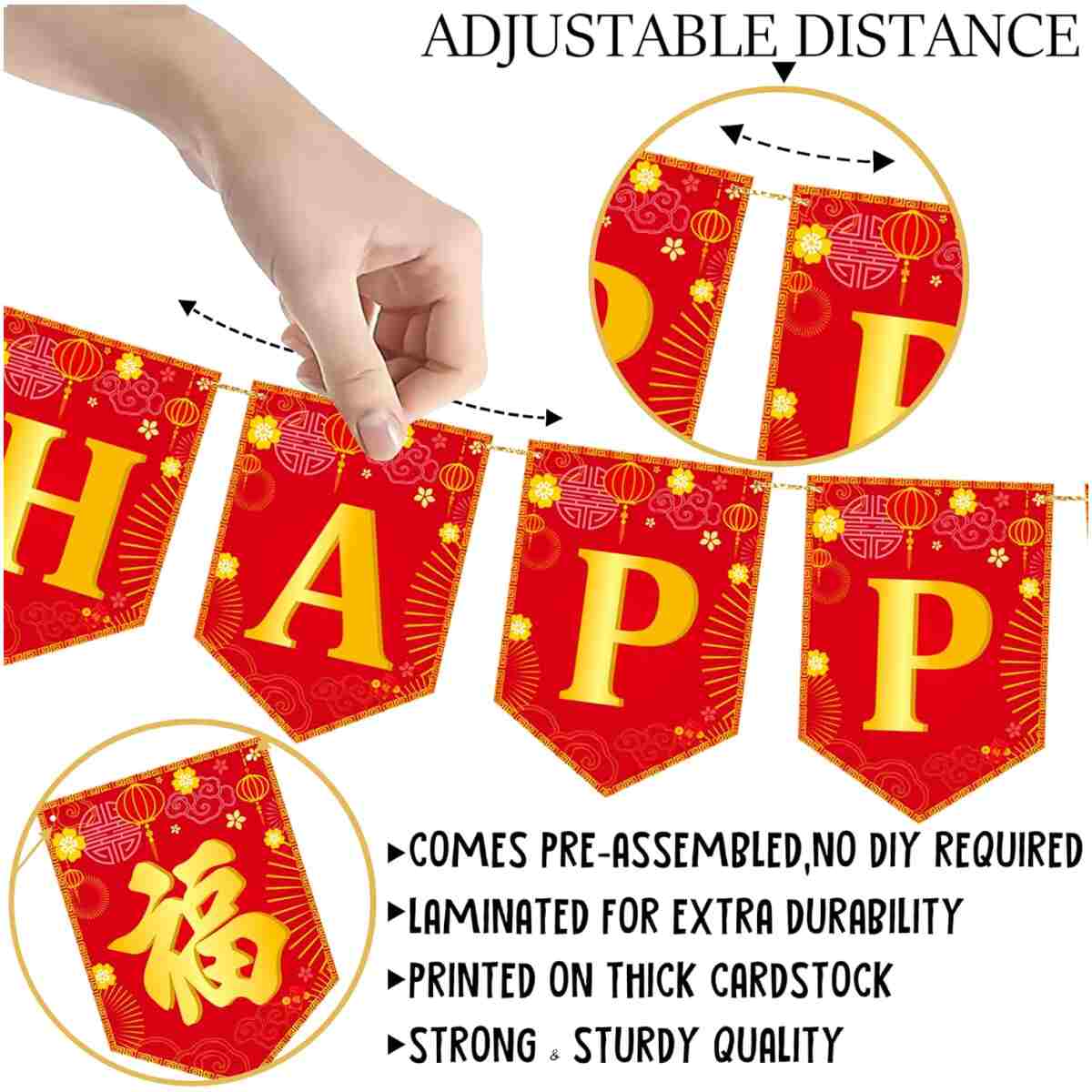 Happy Chinese New Year Banners Spring Festival Party Decorations Lunar New Year Banners Year of the Snake Hanging Decoration for 2025 Chinese New Year Party Supplies