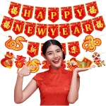 Happy Chinese New Year Banners Spring Festival Party Decorations Lunar New Year Banners Year of the Snake Hanging Decoration for 2025 Chinese New Year Party Supplies