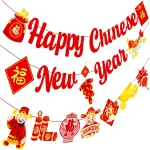 Happy Chinese New Year Party Banner 2025 Chinese New Year Decorations Lunar New Year Banner Spring Festival Lunar New Year Decor for 2025 Chinese New Year Party Banner Year of...