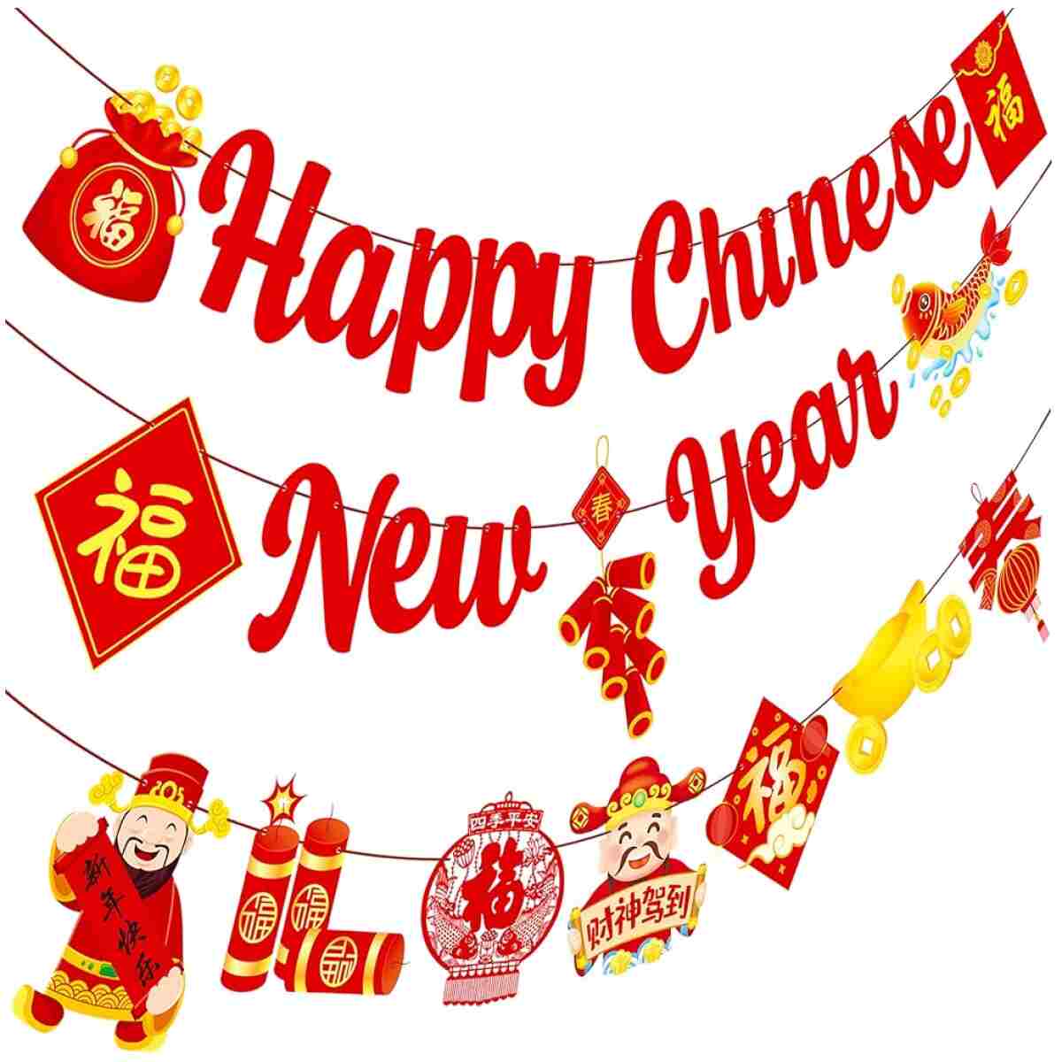 Happy Chinese New Year Party Banner 2025 Chinese New Year Decorations Lunar New Year Banner Spring Festival Lunar New Year Decor for 2025 Chinese New Year Party Banner Year of...