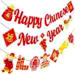Happy Chinese New Year Party Banner 2025 Chinese New Year Decorations Lunar New Year Banner Spring Festival Lunar New Year Decor for 2025 Chinese New Year Party Banner Year of...