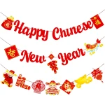 Happy Chinese New Year Party Banner 2025 Chinese New Year Decorations Lunar New Year Banner Spring Festival Lunar New Year Decor for 2025 Chinese New Year Party Banner Year of...