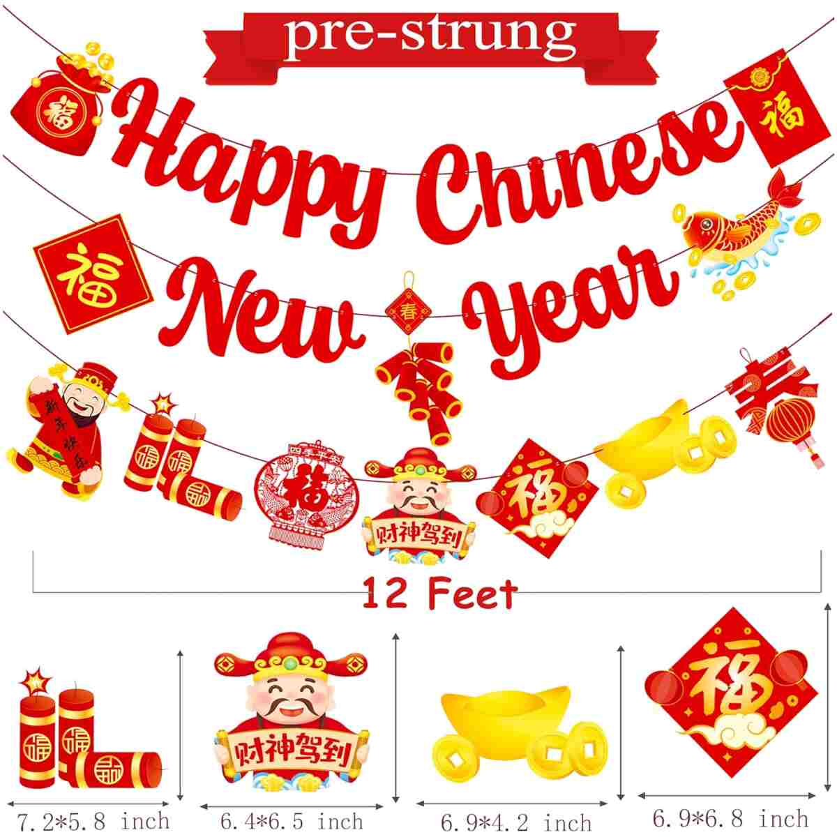 Happy Chinese New Year Party Banner 2025 Chinese New Year Decorations Lunar New Year Banner Spring Festival Lunar New Year Decor for 2025 Chinese New Year Party Banner Year of...