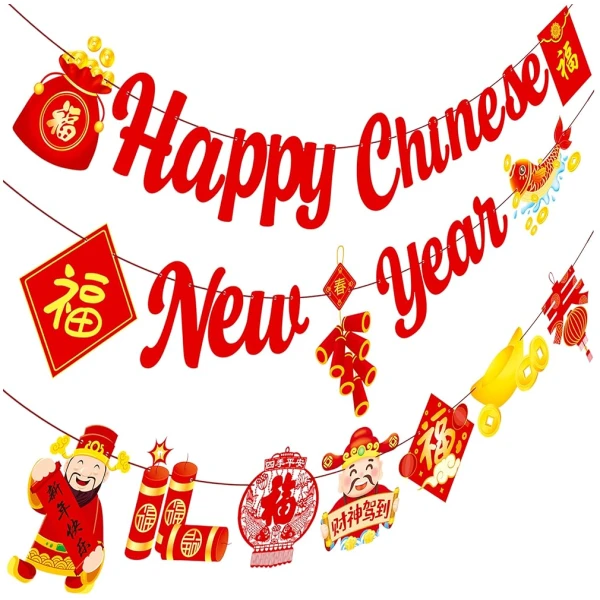 Happy Chinese New Year Party Banner 2025 Chinese New Year Decorations Lunar New Year Banner Spring Festival Lunar New Year Decor for 2025 Chinese New Year Party Banner Year of...