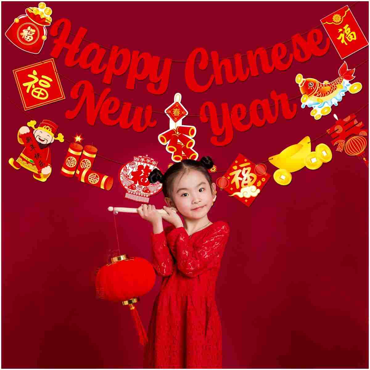 Happy Chinese New Year Party Banner 2025 Chinese New Year Decorations Lunar New Year Banner Spring Festival Lunar New Year Decor for 2025 Chinese New Year Party Banner Year of...
