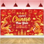 HOWAF Chinese New Year Decoration Banner, 2025 Lunar New Year Backdrop Banner for Spring Festival Party Photograph Supplies, 2025 Year of the Snake Background Banner, Large...