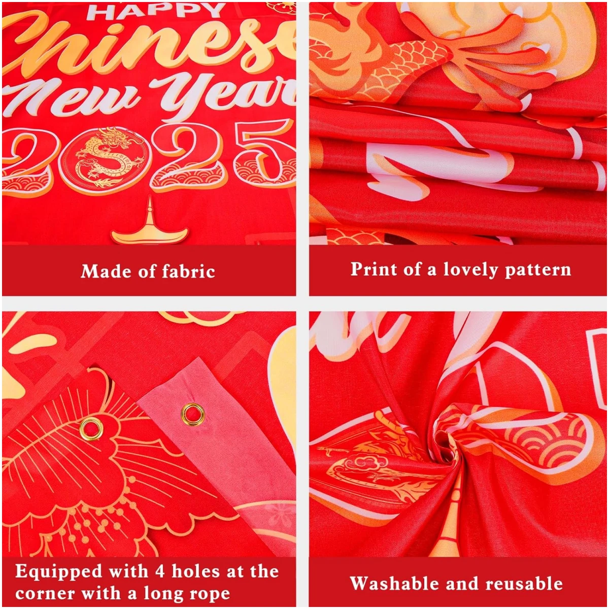 HOWAF Chinese New Year Decoration Banner, 2025 Lunar New Year Backdrop Banner for Spring Festival Party Photograph Supplies, 2025 Year of the Snake Background Banner, Large...