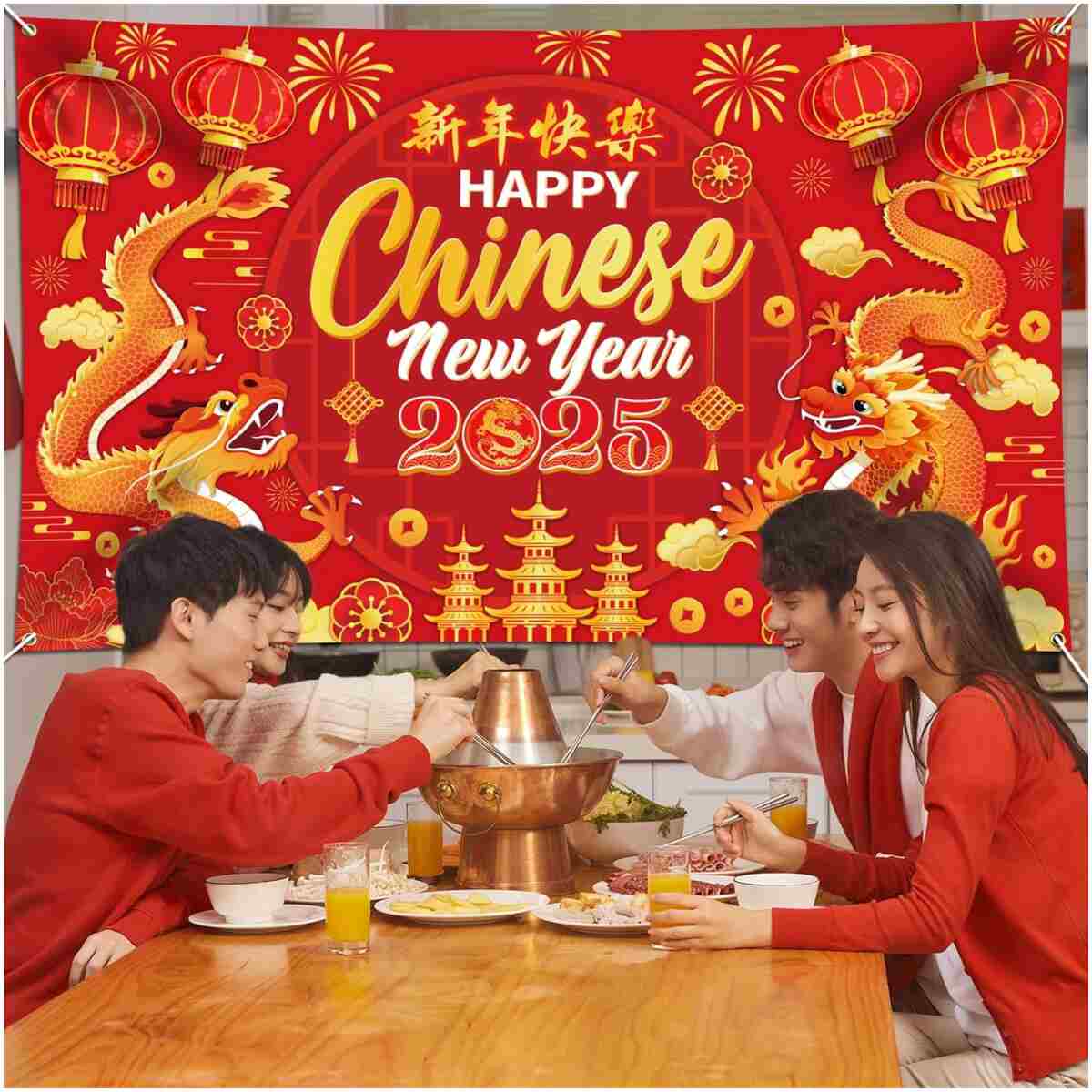 HOWAF Chinese New Year Decoration Banner, 2025 Lunar New Year Backdrop Banner for Spring Festival Party Photograph Supplies, 2025 Year of the Snake Background Banner, Large...