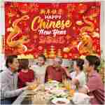 HOWAF Chinese New Year Decoration Banner, 2025 Lunar New Year Backdrop Banner for Spring Festival Party Photograph Supplies, 2025 Year of the Snake Background Banner, Large...