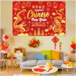 HOWAF Chinese New Year Decoration Banner, 2025 Lunar New Year Backdrop Banner for Spring Festival Party Photograph Supplies, 2025 Year of the Snake Background Banner, Large...