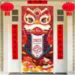 HOWAF Chinese New Year's Decoration Door Banner, Large Fabric 2025 New Year's Eve Party Door Cover, Year of the Snake Backdrop Banner for Spring Festival Party Supplies, Red...