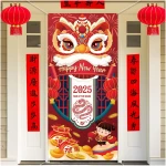 HOWAF Chinese New Year's Decoration Door Banner, Large Fabric 2025 New Year's Eve Party Door Cover, Year of the Snake Backdrop Banner for Spring Festival Party Supplies, Red...