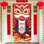 HOWAF Chinese New Year's Decoration Door Banner, Large Fabric 2025 New Year's Eve Party Door Cover, Year of the Snake Backdrop Banner for Spring Festival Party Supplies, Red...
