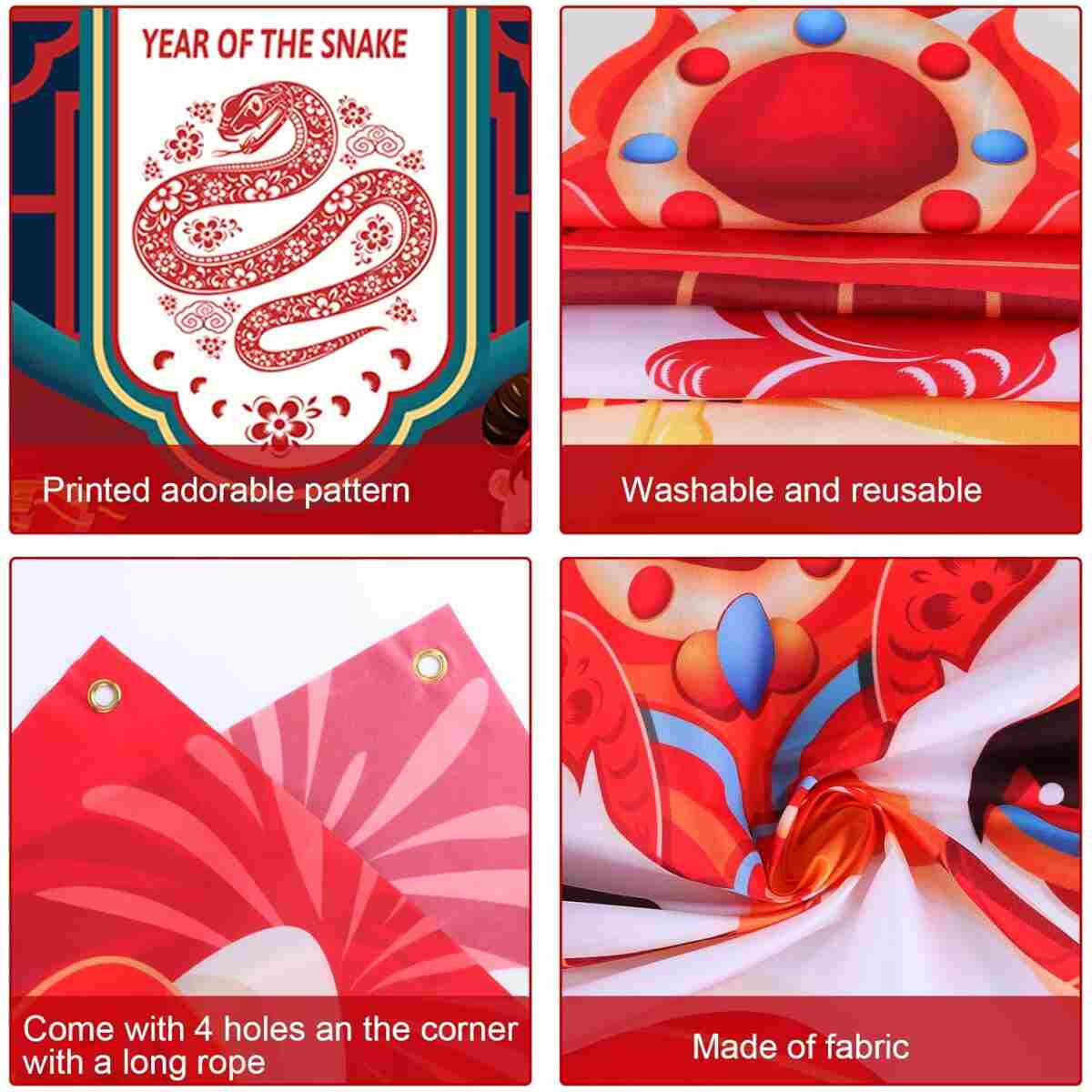 HOWAF Chinese New Year's Decoration Door Banner, Large Fabric 2025 New Year's Eve Party Door Cover, Year of the Snake Backdrop Banner for Spring Festival Party Supplies, Red...