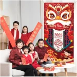 HOWAF Chinese New Year's Decoration Door Banner, Large Fabric 2025 New Year's Eve Party Door Cover, Year of the Snake Backdrop Banner for Spring Festival Party Supplies, Red...