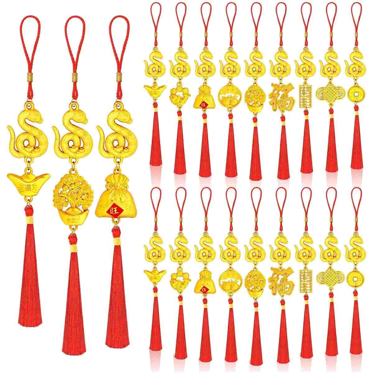 JULMELON 20PCS Chinese New Year Decorations 2025 Year of The Snake Gold Feng Shui Hanging Pendants Chinese Knot Good Lucky Ornaments for Car Spring Festival Lunar New Year...