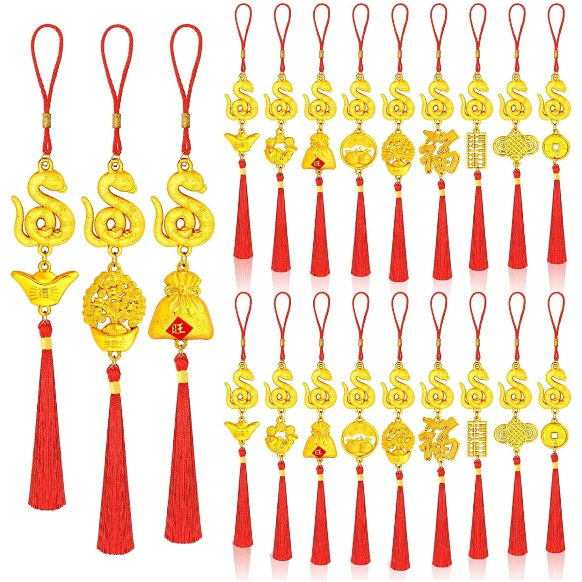 JULMELON 20PCS Chinese New Year Decorations 2025 Year of The Snake Gold Feng Shui Hanging Pendants Chinese Knot Good Lucky Ornaments for Car Spring Festival Lunar New Year...